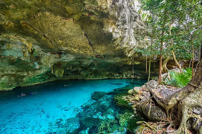 Para intrépidos buceadores o para los que disfruten snorkelear: el cenote Dos Ojos ofrece posibilidades para todos.