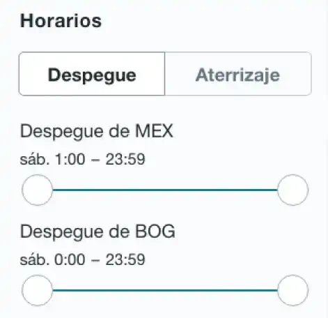 Filtro horarios KAYAK
